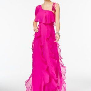 NWT One-Shoulder Magenta Flame Maxi Dress